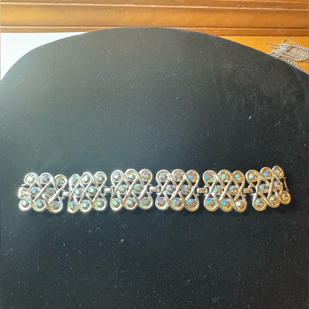 Claudette  Vintage AB rhinestone silver tone bracelet